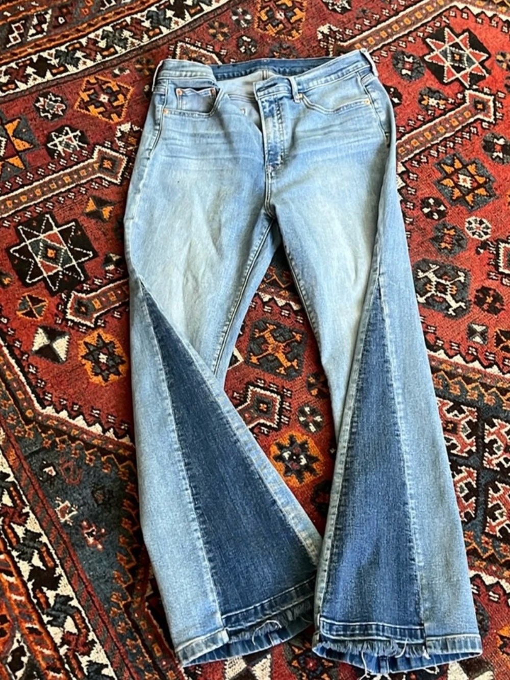 GAP Two-Tone Light & Dark Blue Patch Flare Jeans